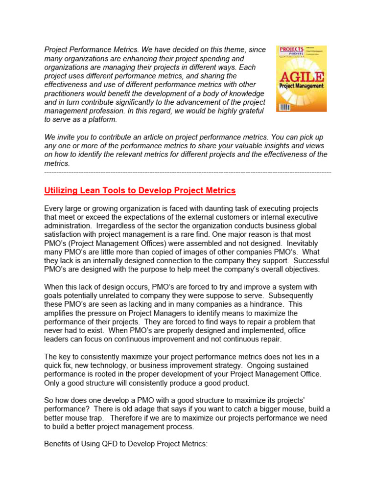Project Performance Metrics Development | PDF | Performance Indicator ...