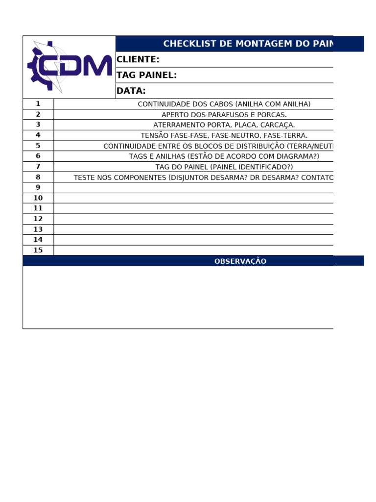 Checklist de Montagem de Painel Elétrico | PDF