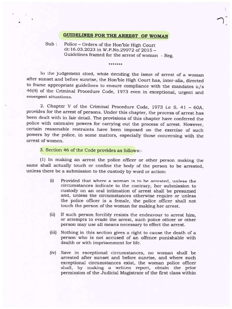 Woman Arrest Guideline As Per CRPC and Various Judgement. | PDF