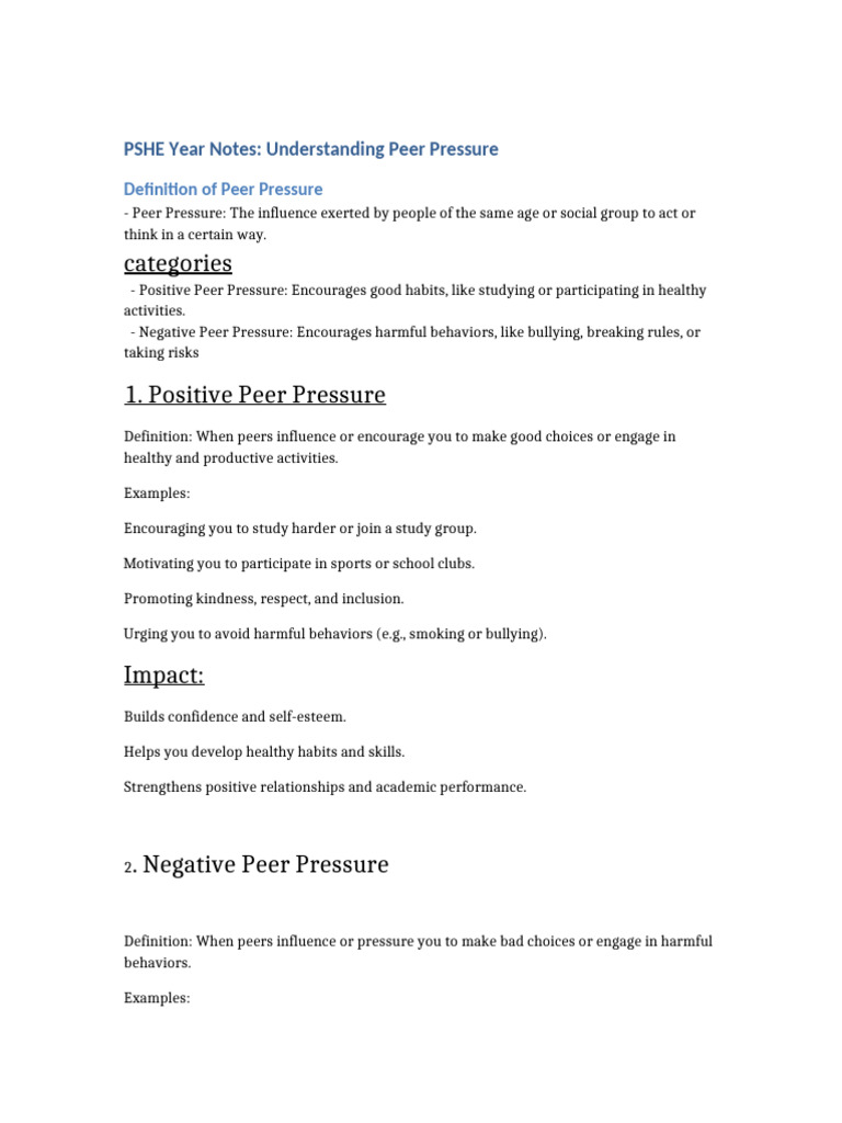 Understanding Peer Pressure in PSHE | PDF | Bullying | Self Esteem