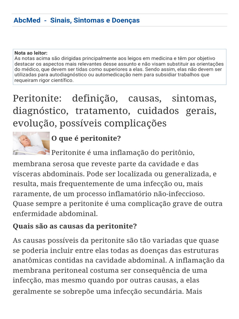 Peritonite: Causas, Sintomas e Tratamento | PDF | Sepse | Remédio