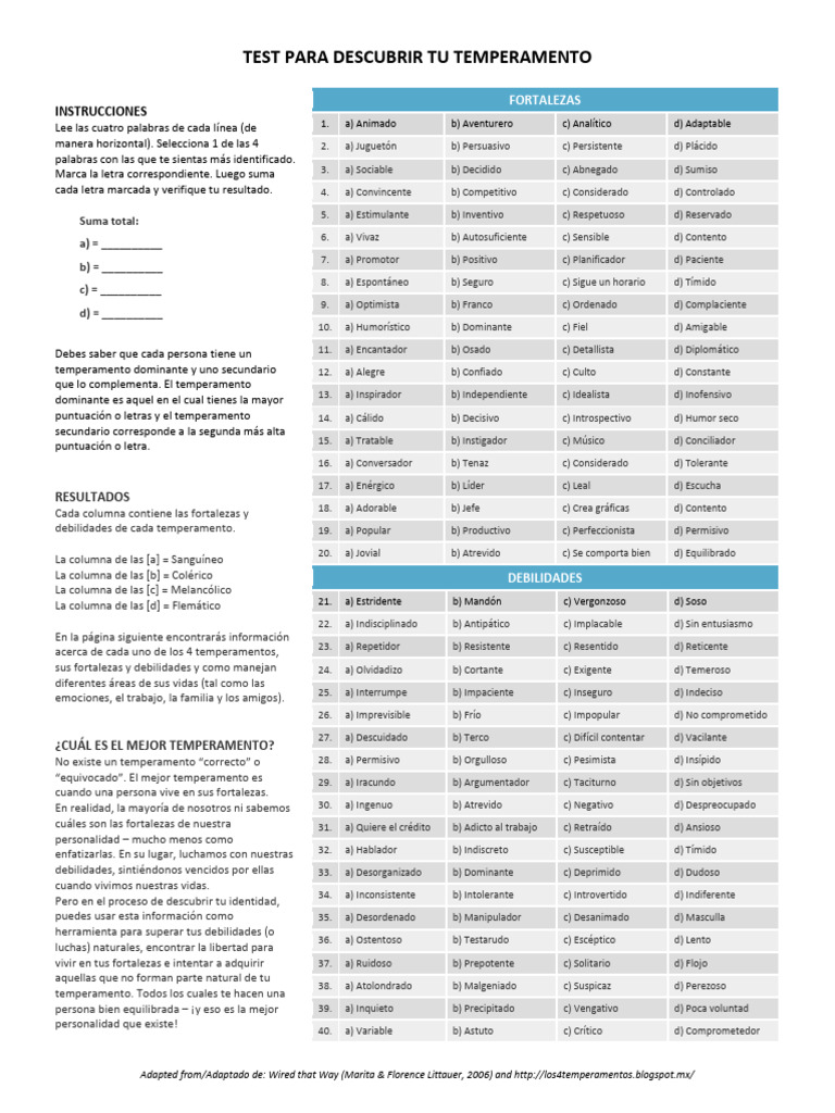 Test de Temperamentos: Descubre el Tuyo | PDF
