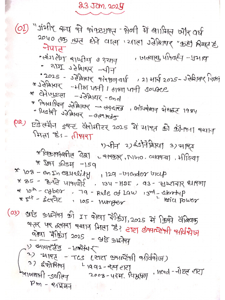 23 jan current affairs handwritten notes | PDF