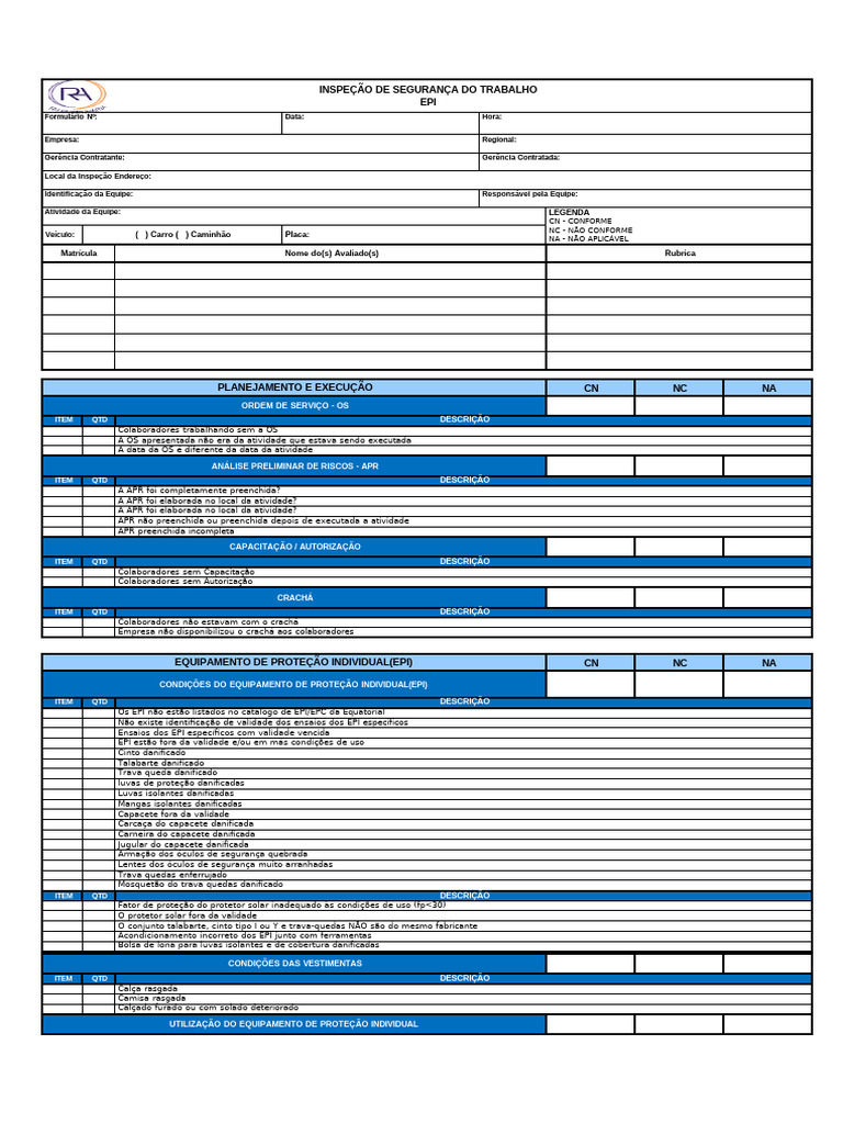 Anexo I - Check List de Inspeção de Segurança Do Trabalho - (1 ...