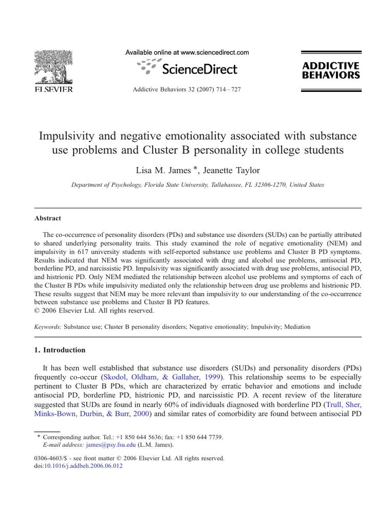 Impulsivity and Negative Emotionality Associated With Substance Abuse ...