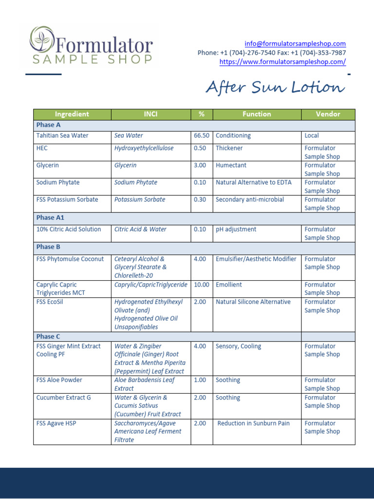After Sun Lotion Chemical Formula | PDF | Chemical Substances