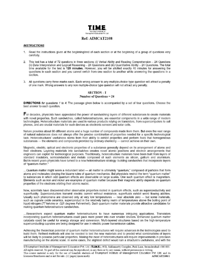 Aim Cat 2108 | PDF