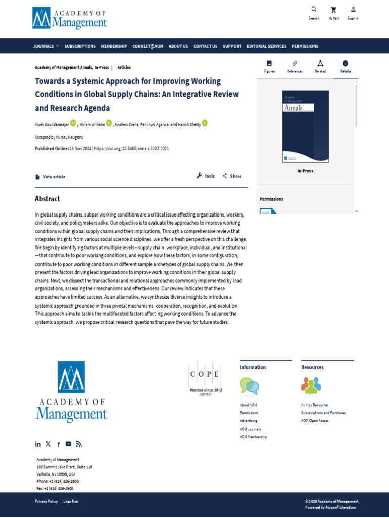 Towards A Systemic Approach For Improving Working Conditions in Global ...