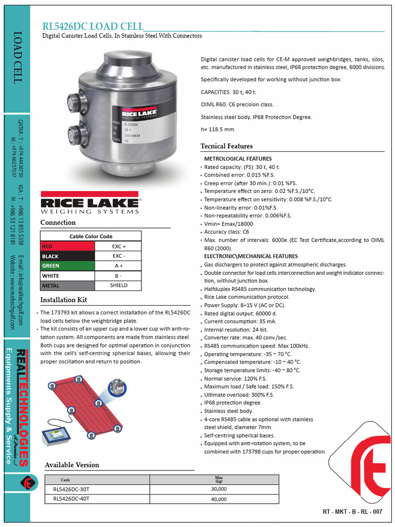 Digital Canister Load Cells Overview | PDF | Equipment | Electricity