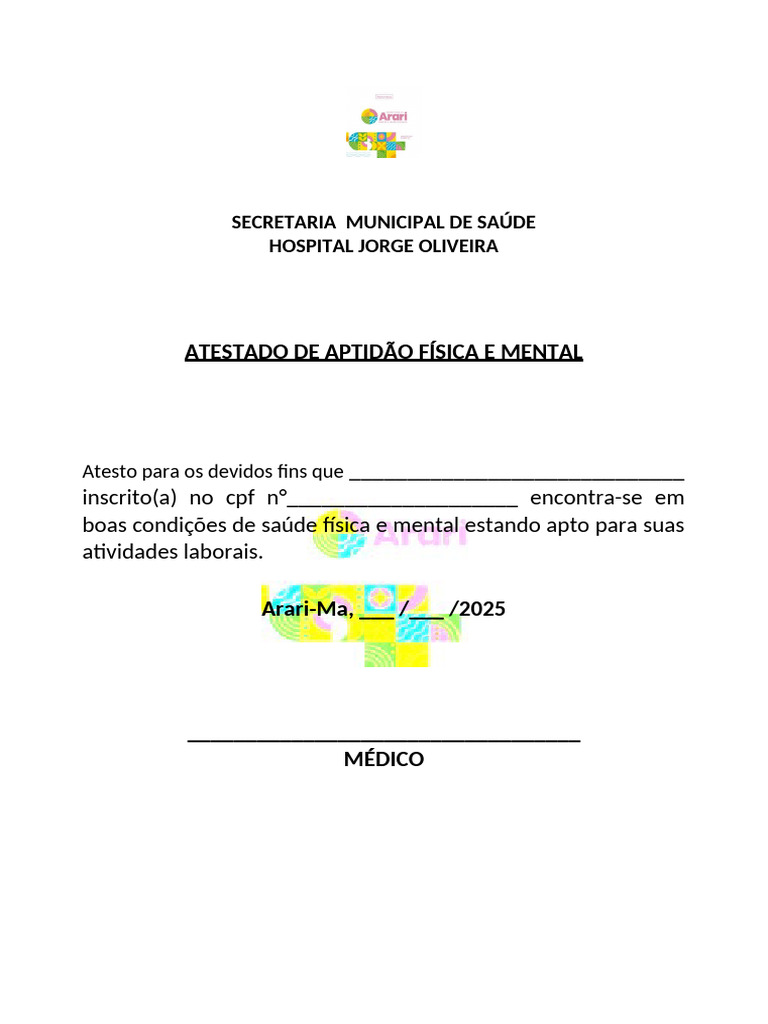 Atestado de Aptidão Física e Mental | PDF