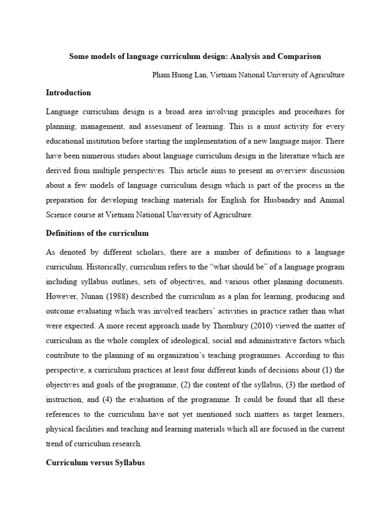 Language Curriculum Design Models Explained | PDF | Curriculum | Learning