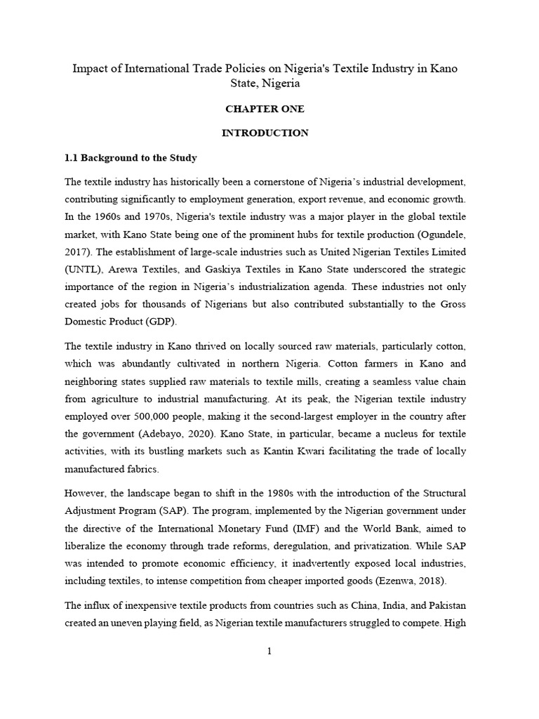 Impact of International Trade Policies On Nigeria's Textile Industry in ...
