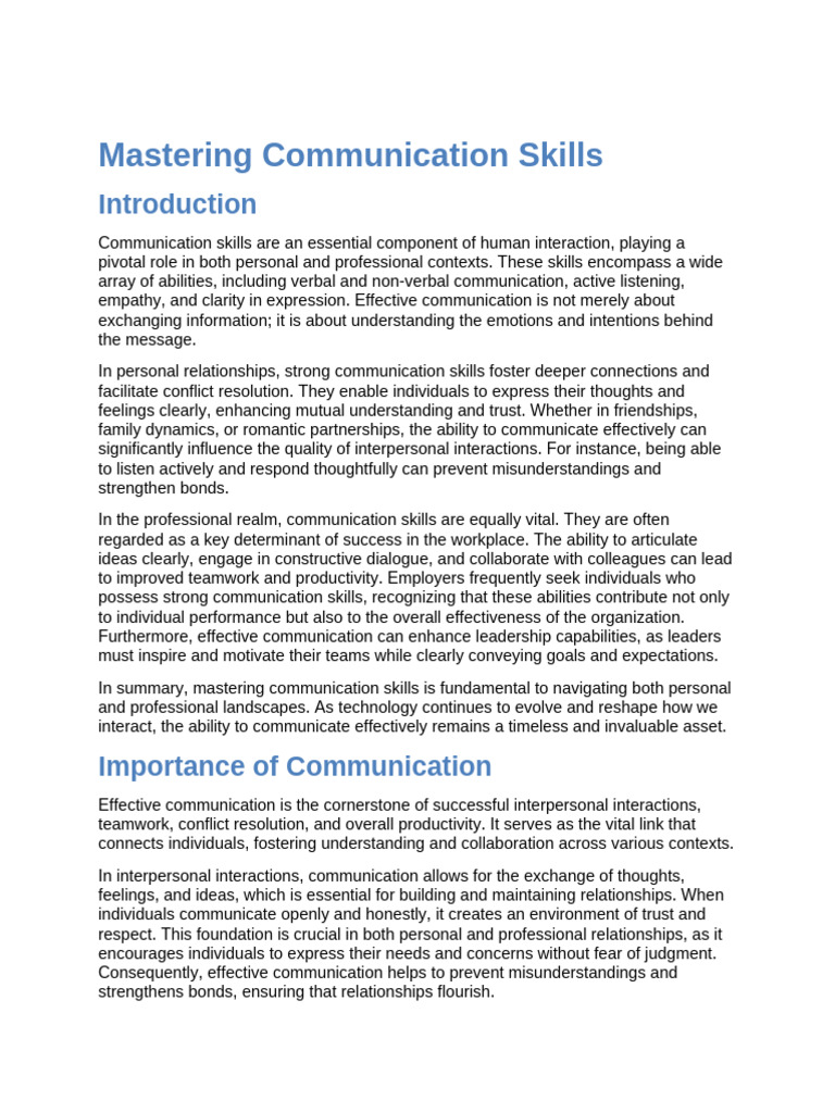 Mastering Communication Skills | PDF | Nonverbal Communication ...