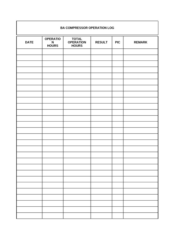 BA Compressor Operation Log Sheet | PDF