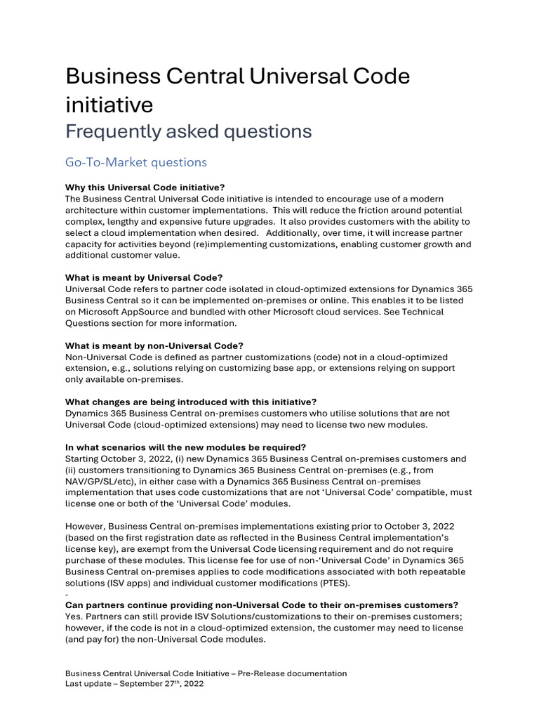 FAQ About The Dynamics 365 Business Central Universal Code Initiative ...