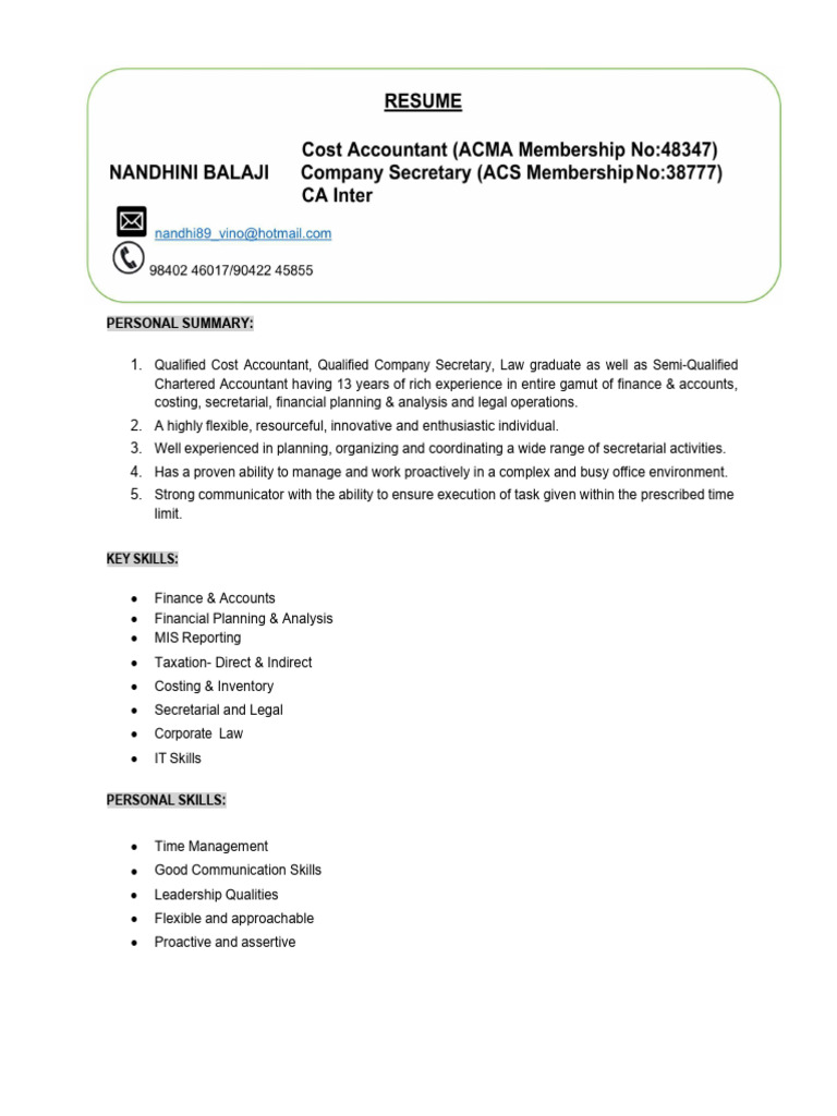 Nandhini Balaji Resume Format Pdf Inventory Valuation Finance