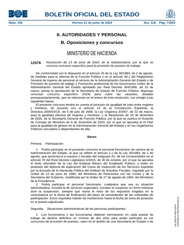 Concurso de Puestos en Hacienda | PDF | Ministerio (Departamento de ...