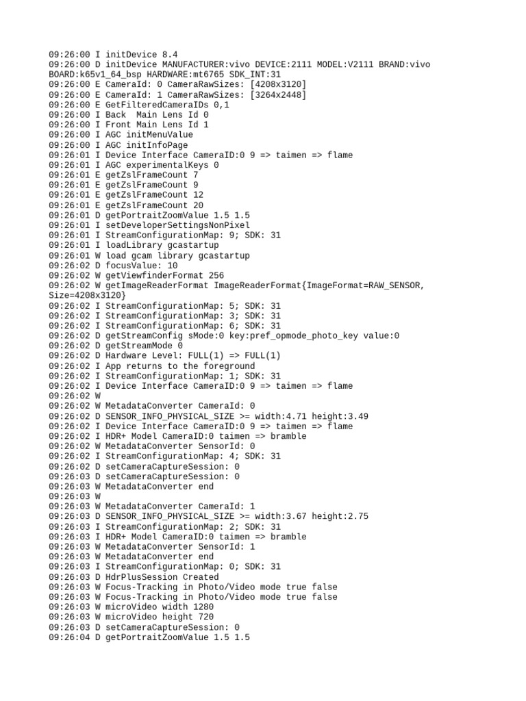 Vivo V2111 Camera Initialization Logs | PDF | Software Development Kit ...