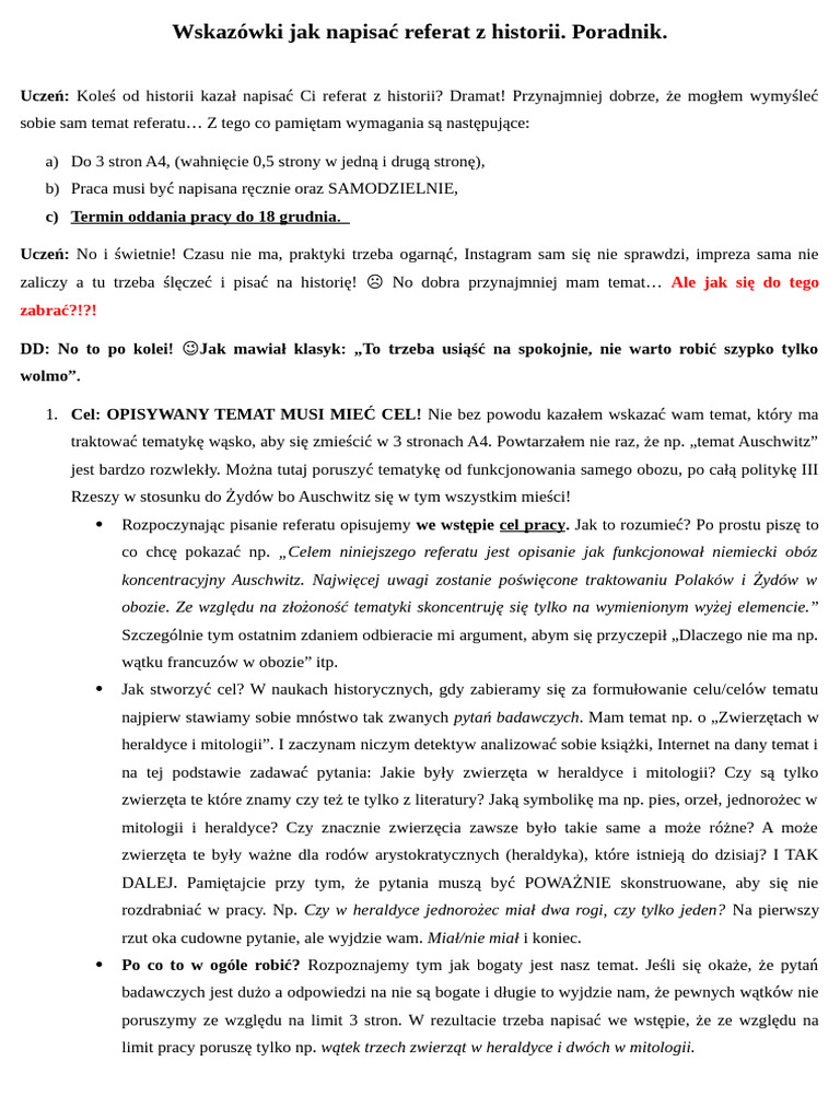 Wskazówki Jak Napisać Referat Z Historii Poradnik | PDF
