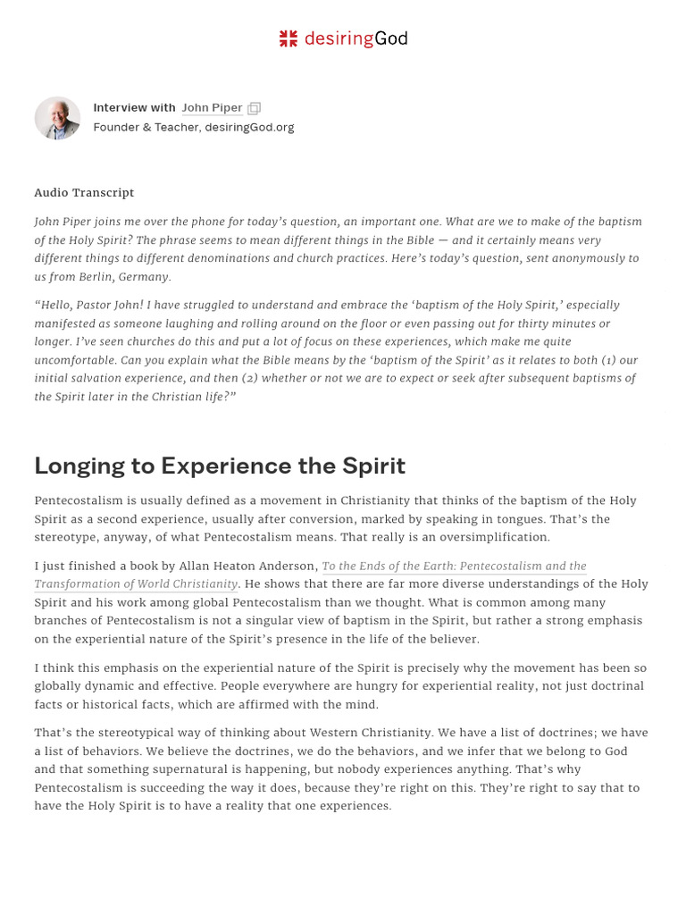 Understanding the Baptism of the Holy Spirit | PDF | Pentecostalism ...