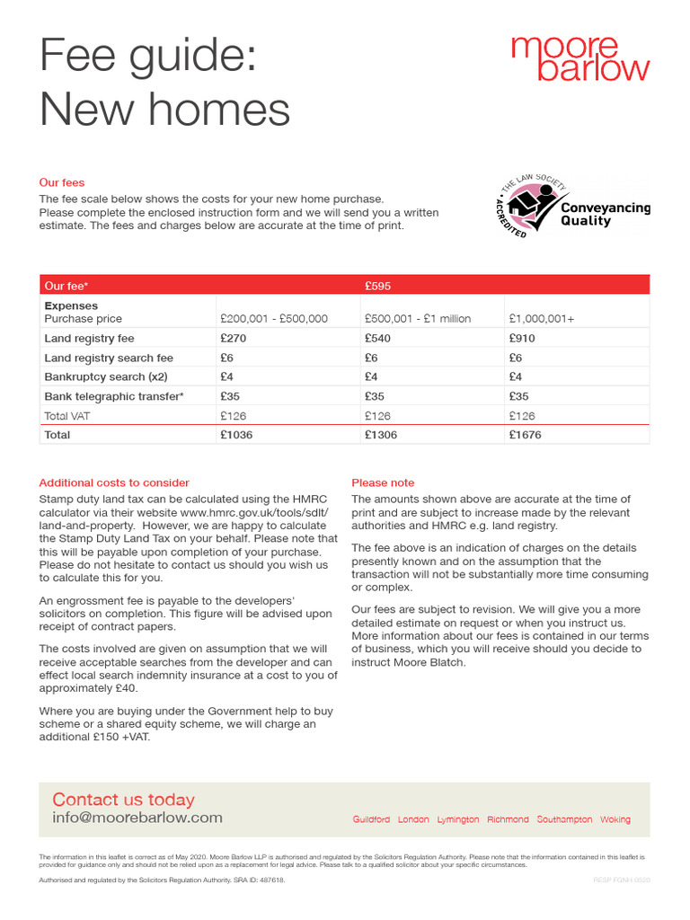 Fee Guide - New Homes RESP FGNH 0520 | PDF | Fee | Taxes