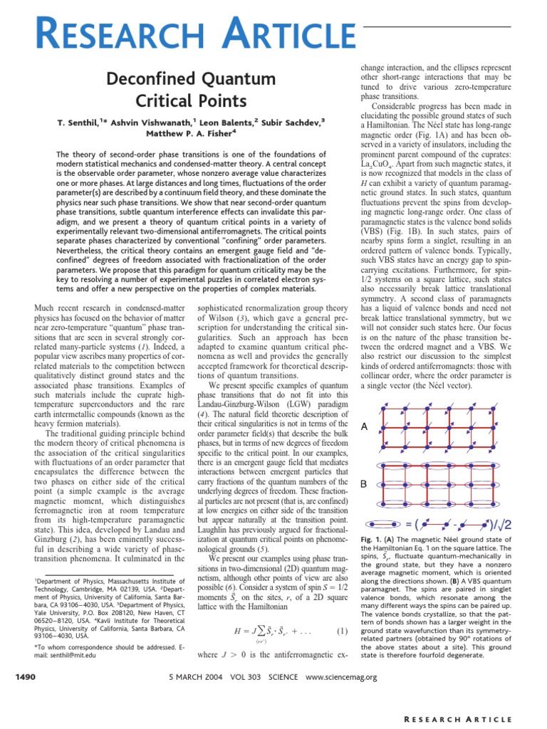 Quantum Critical Points in Antiferromagnets | PDF | Phase Transition ...