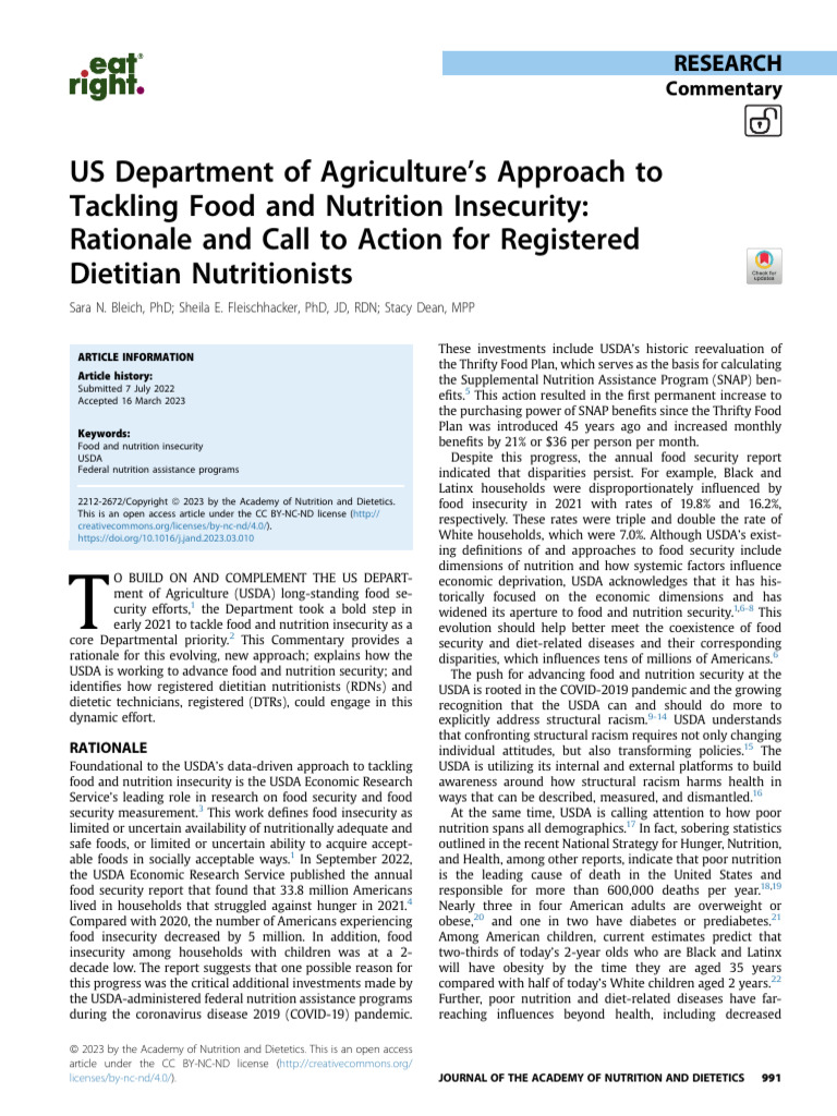 US Department of Agriculture’ S Approach To | PDF | Food Security ...