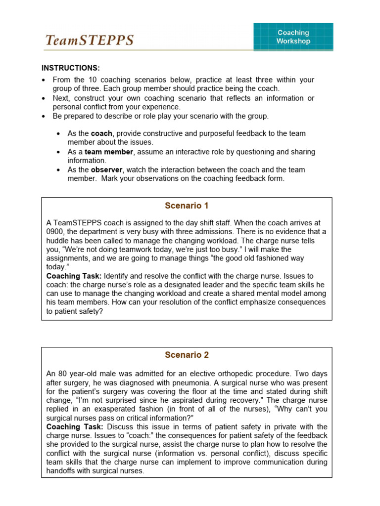 Coaching Teamwork for Patient Safety | PDF | Patient | Nursing