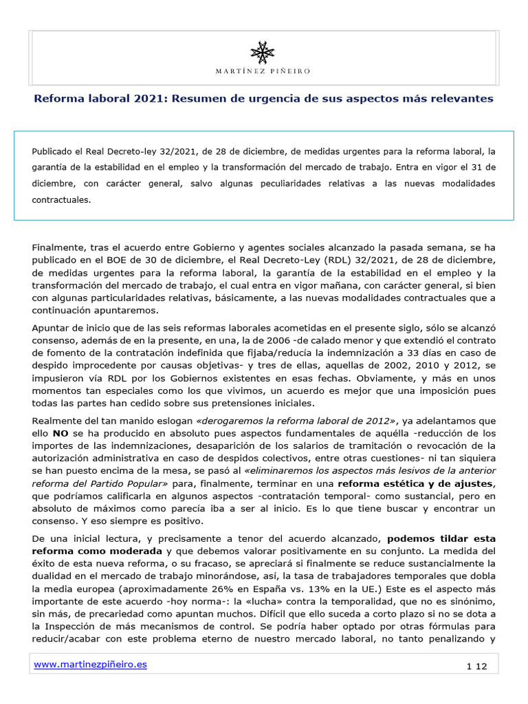 Reforma Laboral 2021: Aspectos Clave | PDF | Derecho laboral | Salario ...