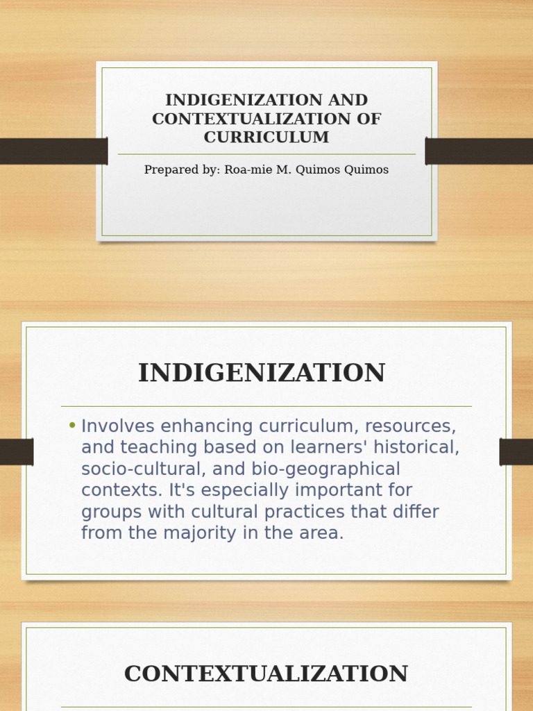 Indigenization and Contextualization of Curriculum | PDF
