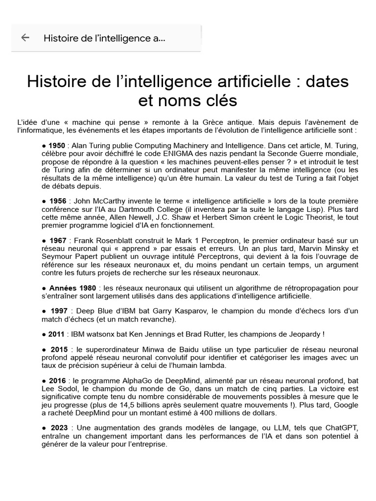 Histoire de l'intelligence artificielle | PDF | Intelligence ...