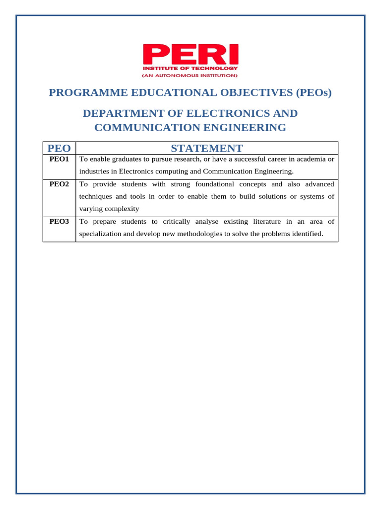 Educational Objectives for ECE Graduates | PDF