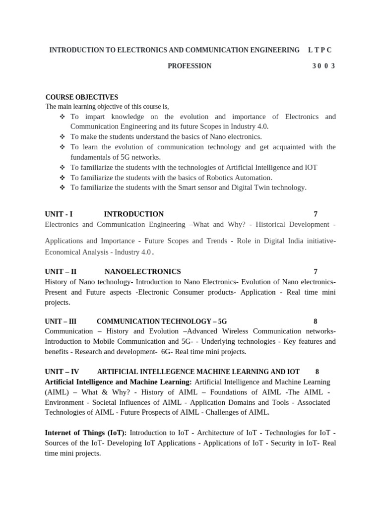 Introduction to Electronics and Communication Engineering Syllabus ...