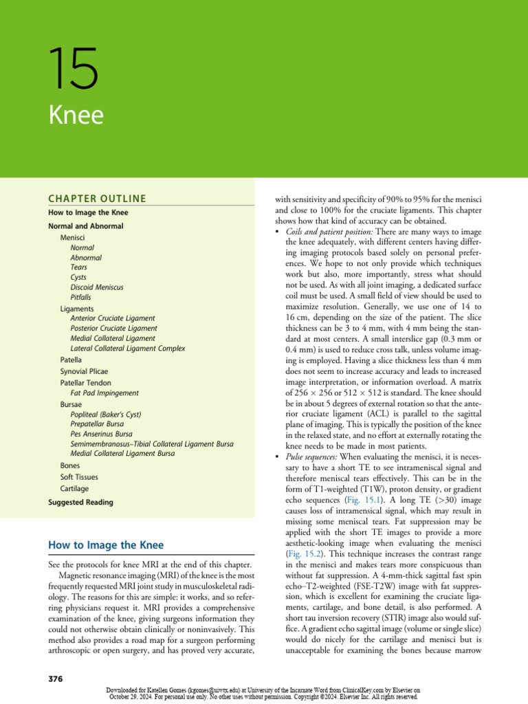 MRI knee | PDF | Knee | Magnetic Resonance Imaging