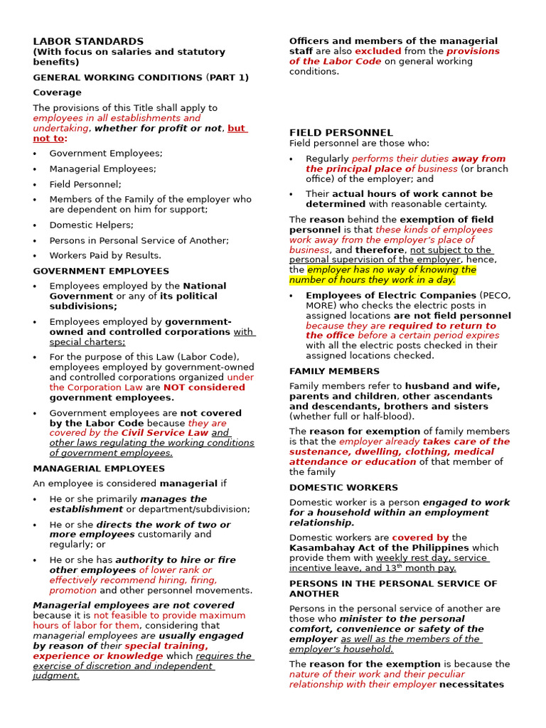 Labor Standards: Salaries & Benefits Overview | PDF | Overtime | Employment