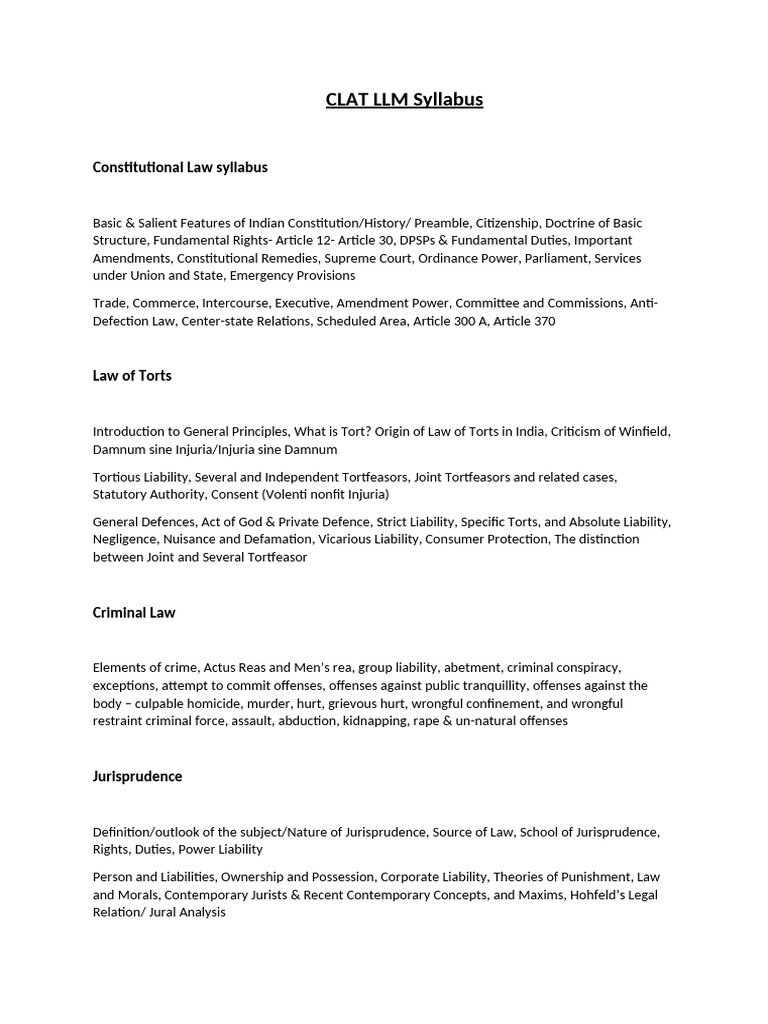 CLAT PG LLM Syllabus Overview | PDF | Tort | Crimes