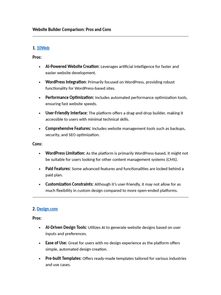 Website Builder Comparison | PDF | Websites | Web Design