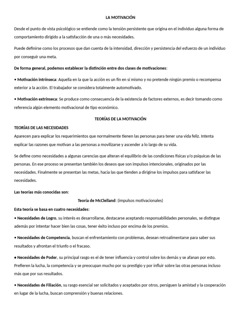 Teorías de la Motivación Psicológica | PDF | Motivación | Motivacional