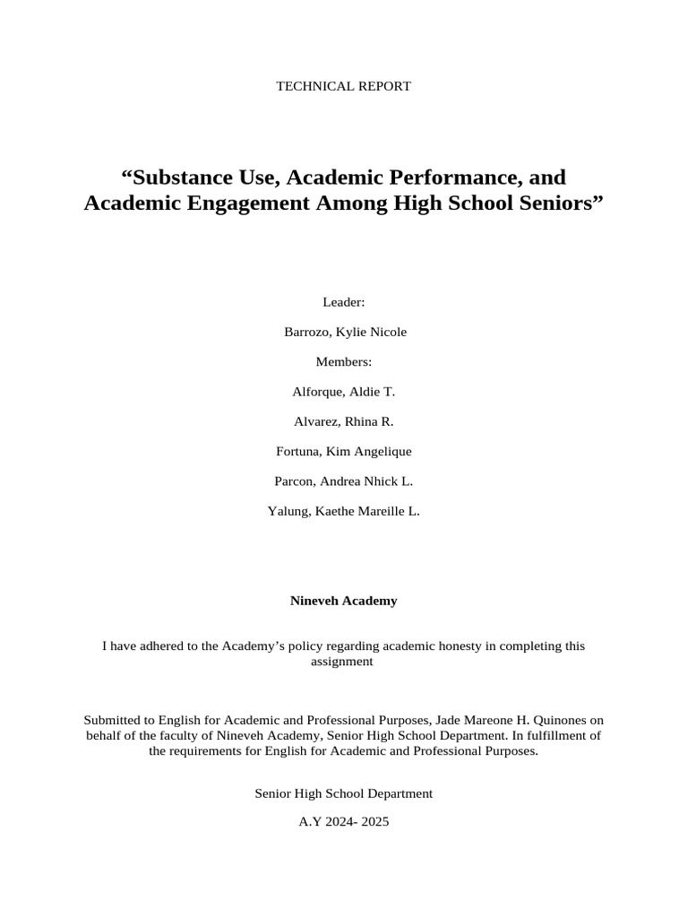 Substance Use Effects on High School Academics | PDF | Substance Use ...