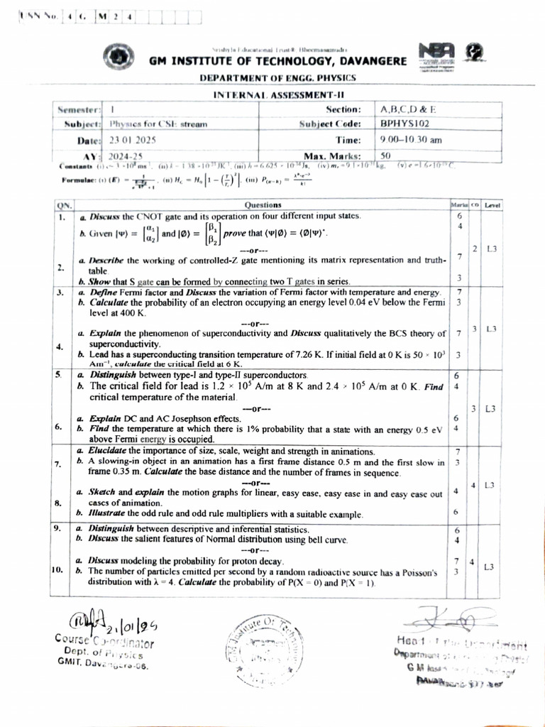 IA 2nd Question Paper & Scheme | PDF | Superconductivity | Materials ...