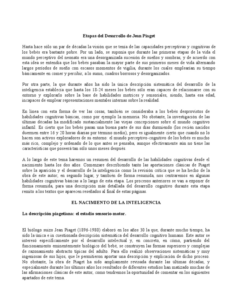Etapas Del Desarrollo de Jean Piaget | PDF | Percepción | Desarrollo ...