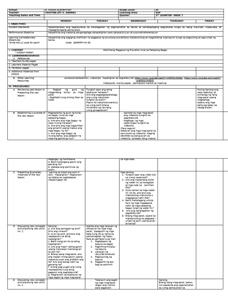 DLL - Esp 6 - Q3 - W7 | PDF