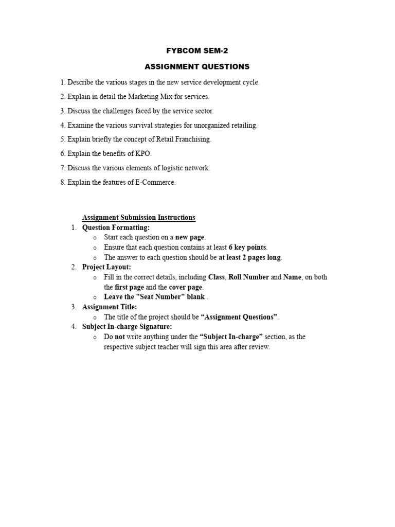 FYBCom Sem 2 Assignment Guidelines | PDF
