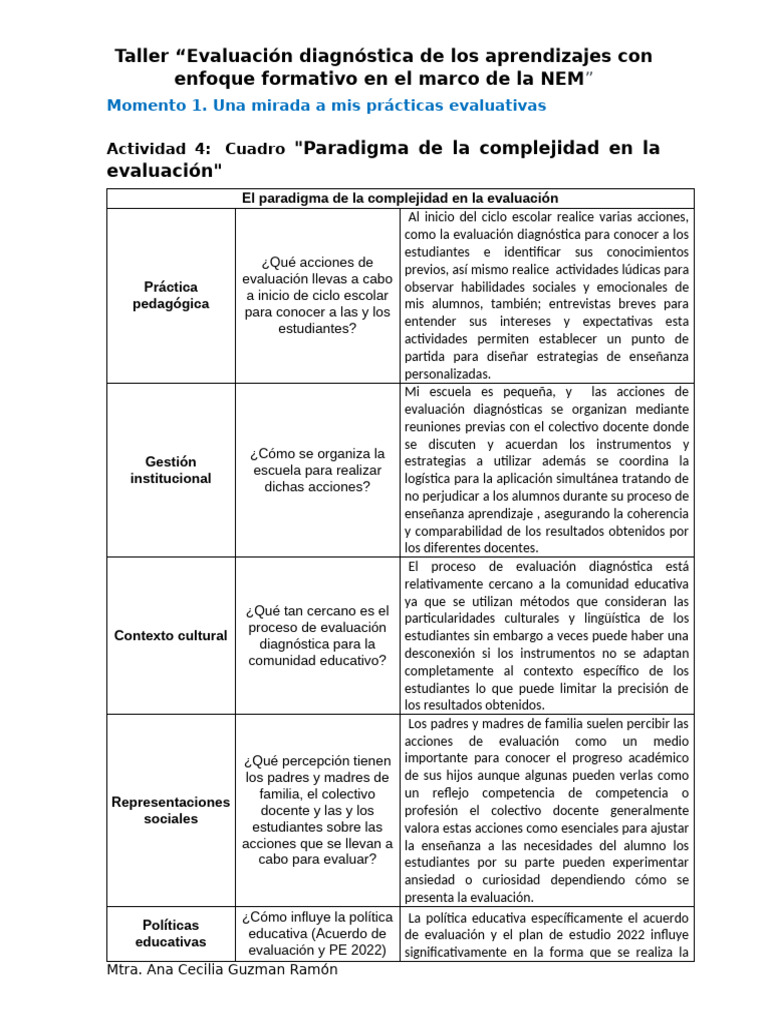 Actividad 4 Cuadro Paradigma de La Complejidad en La Evaluación | PDF ...