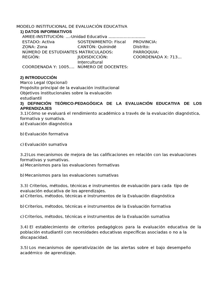 Modelo de Evaluación Educativa Institucional | PDF | Evaluación | Maestros