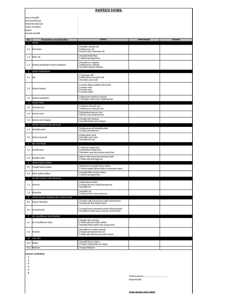 Panduan Inspeksi Mobil Lengkap | PDF