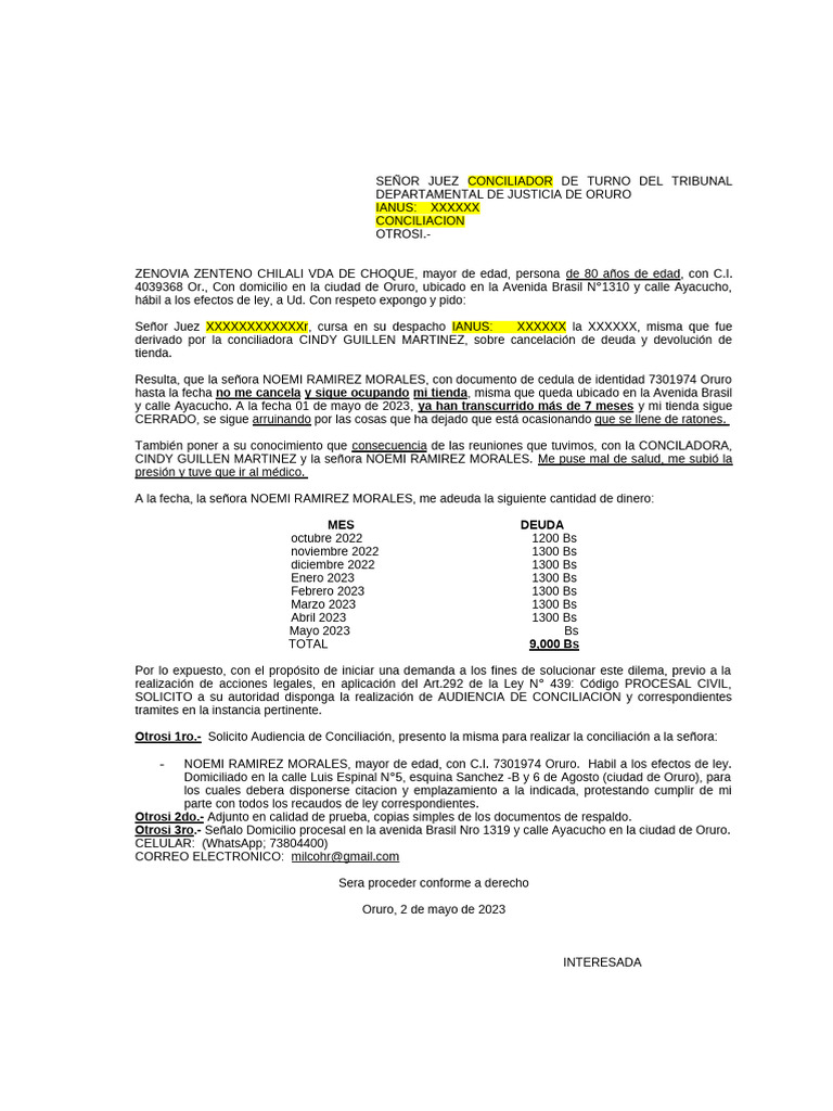 Solicitud de Audiencia de Conciliación | PDF | Justicia | Crimen y ...