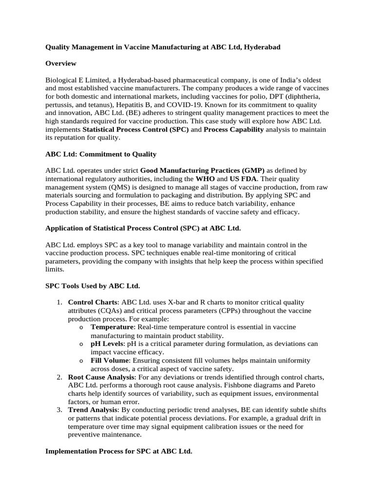 Vaccine Quality Control at ABC Ltd. | PDF | Vaccines | Quality Management