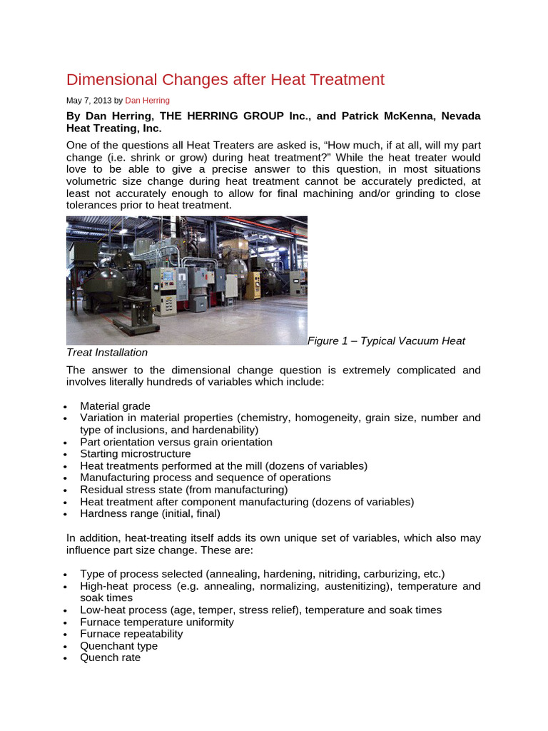 Dimensional Changes in Heat Treatment | PDF | Heat Treating | Metallurgy