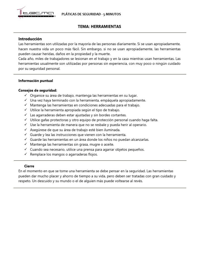 Seguridad en el Uso de Herramientas | PDF